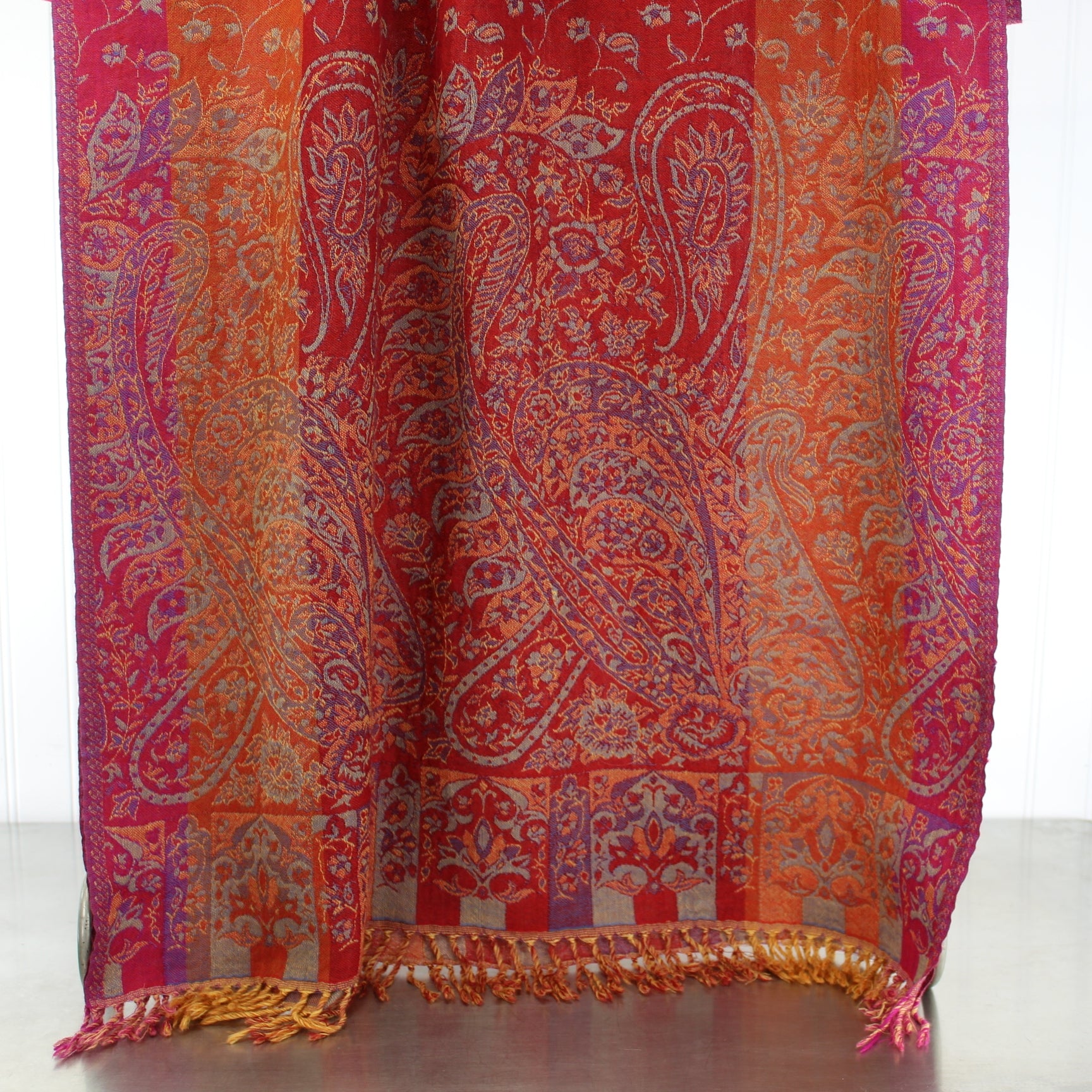 Pashmina Style Shawl Scarf Gorgeous Shades Red Coral Purple 40" X 27" Estate paisley floral patterns