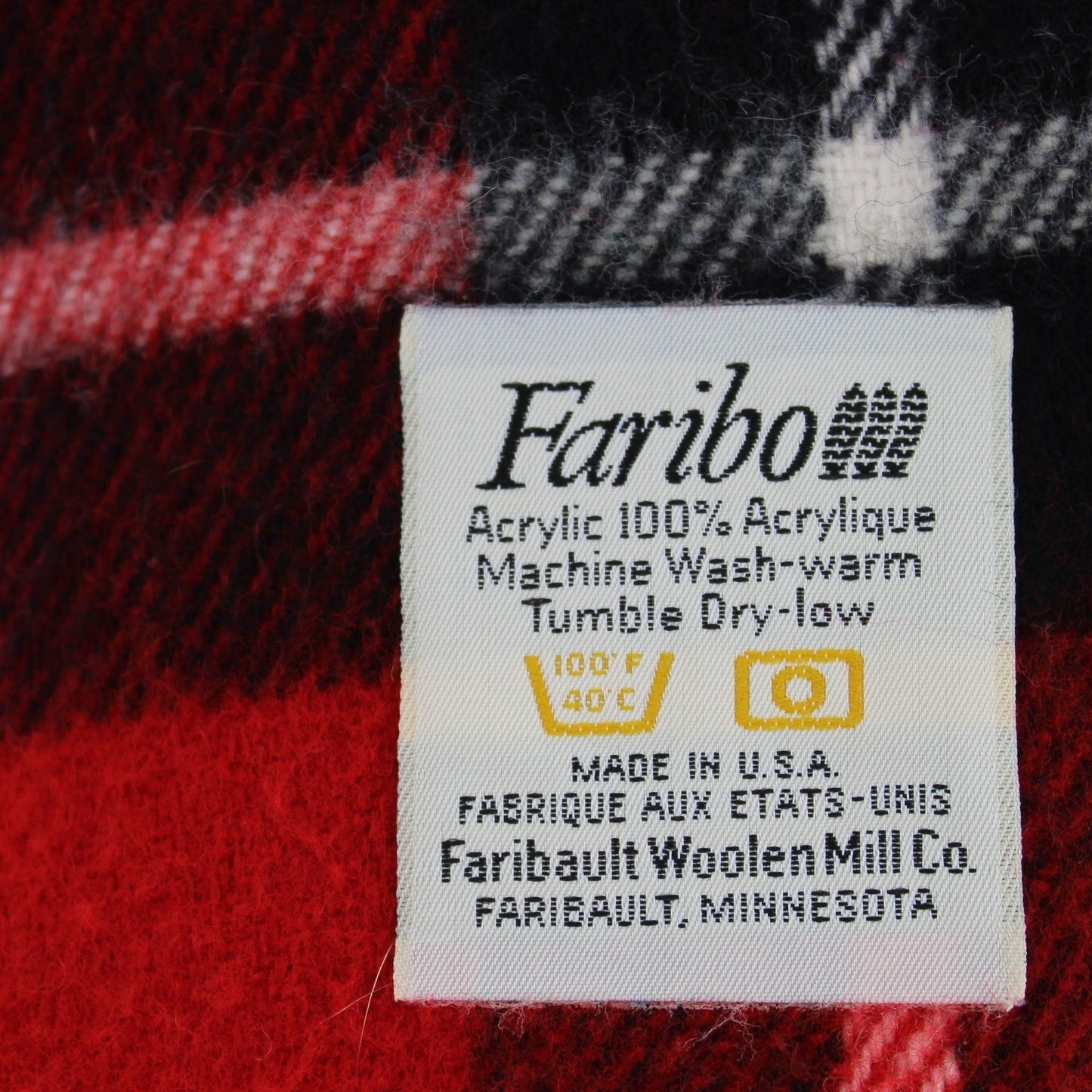 Faribo Classic Red Black Plaid Acrylic Throw Fringed Sides 53" X 38" USA original faribo ribbon lael