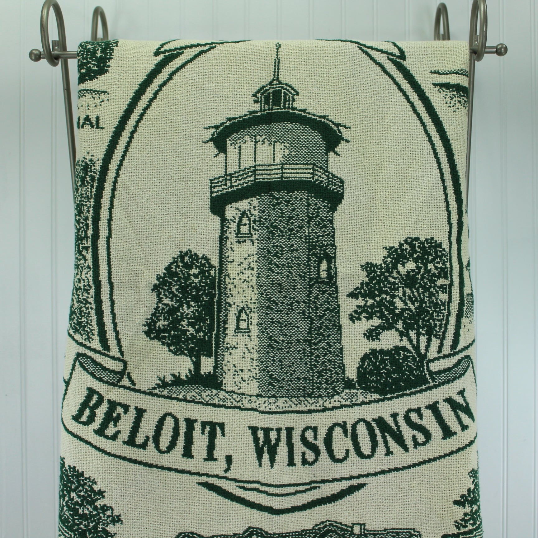 Beloit Wisconsin Woven Cotton Throw Blanket New Condition Historical Society Design Riddle Cockrell Beckman Mill