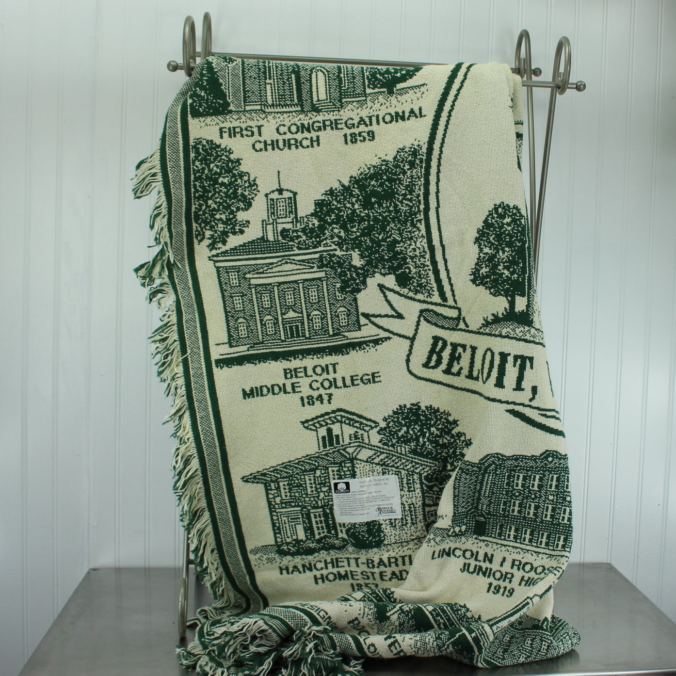 Beloit Wisconsin Woven Cotton Throw Blanket New Condition Historical Society Design Riddle Cockrell Rasey House