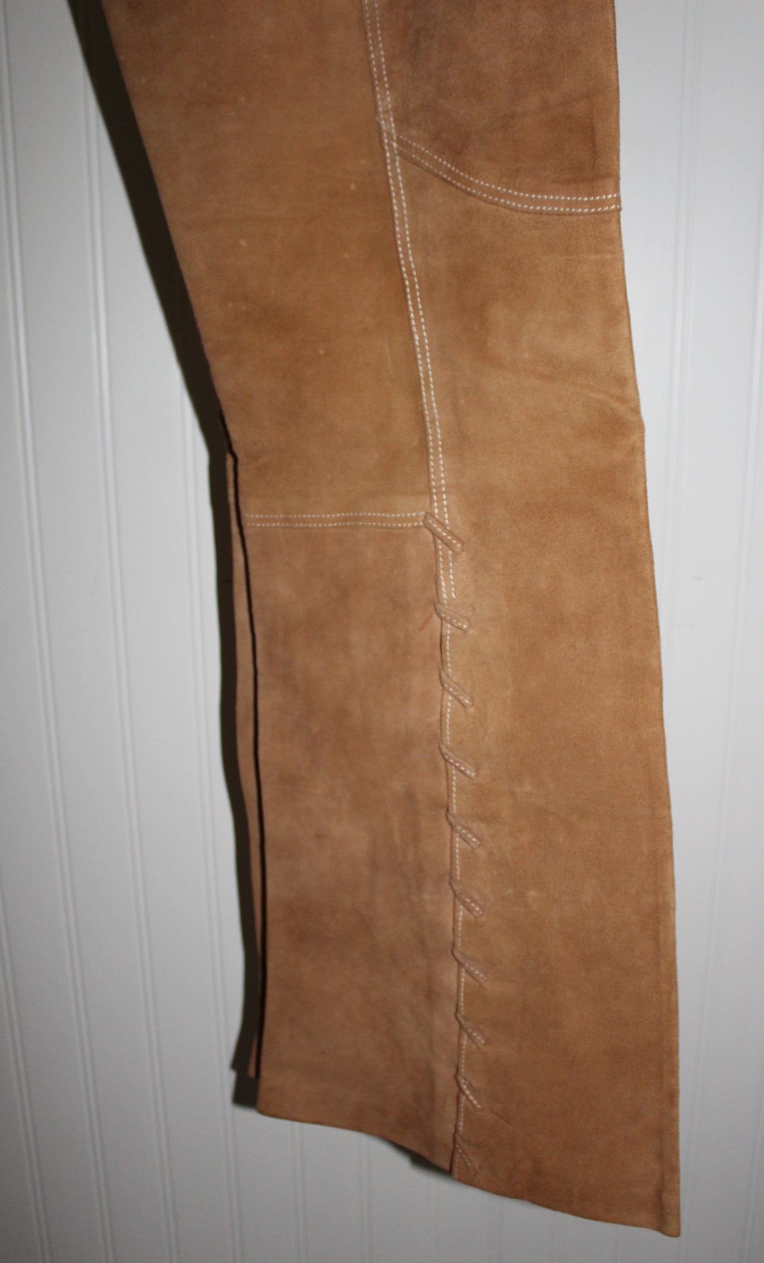 Vintage Leather Pants Laced Flare Leg Caramel Cream Top Stitch Great Detail collectible