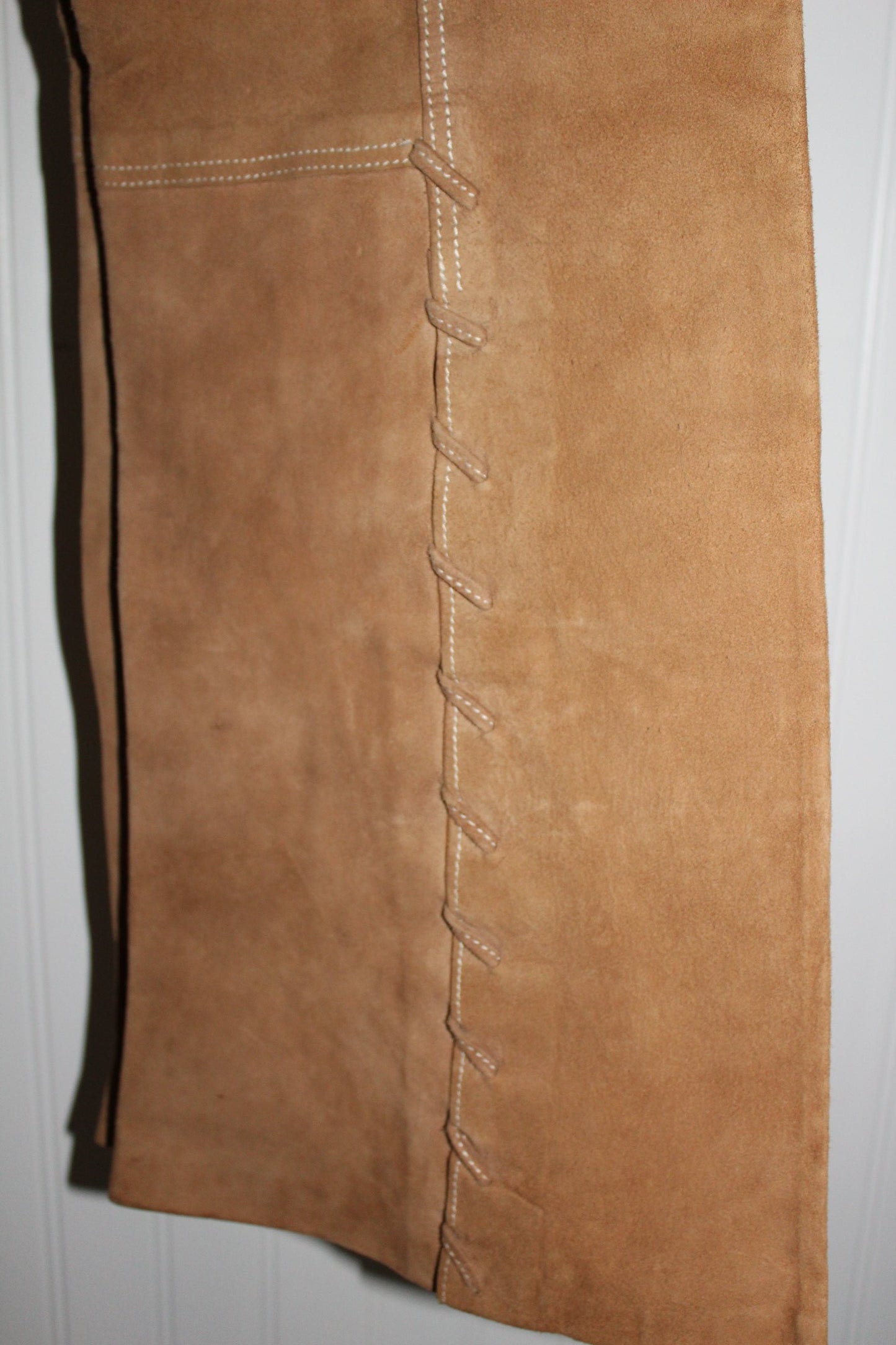 Vintage Leather Pants Laced Flare Leg Caramel Cream Top Stitch Great Detail comfortable
