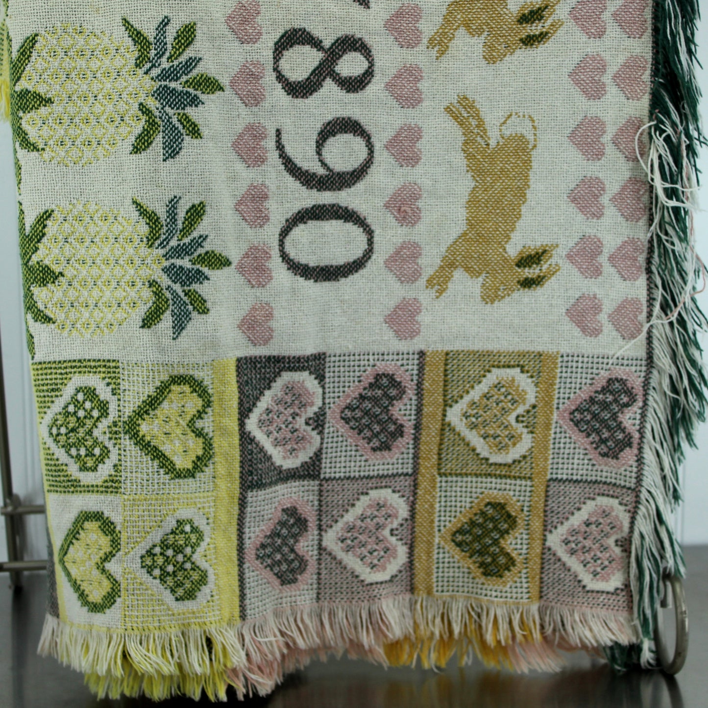 All Cotton Throw Blanket Schoolhouse Alphabet Hearts White Pastels Green nicely used