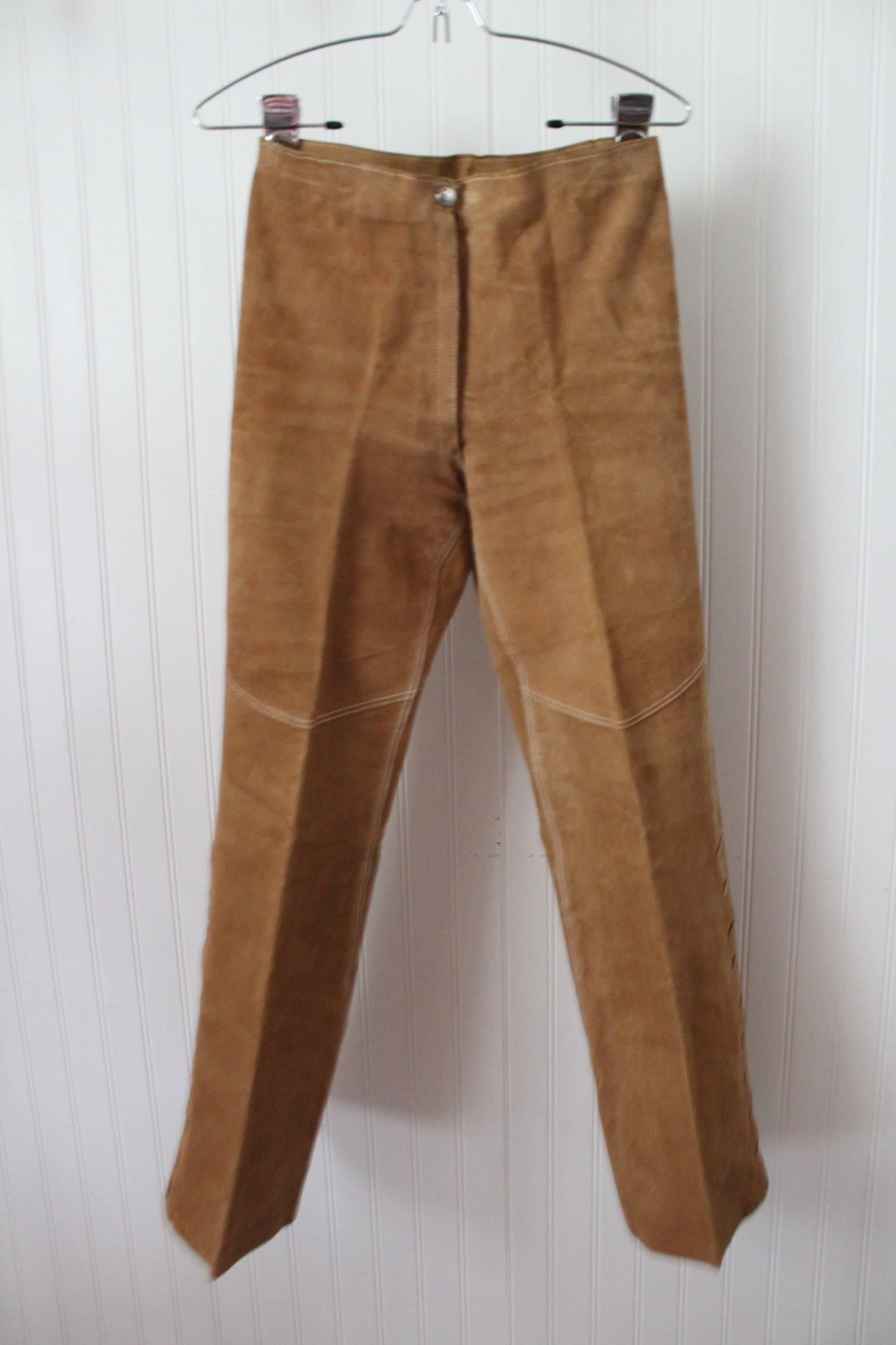 Vintage Leather Pants Laced Flare Leg Caramel Cream Top Stitch Great Detail retro
