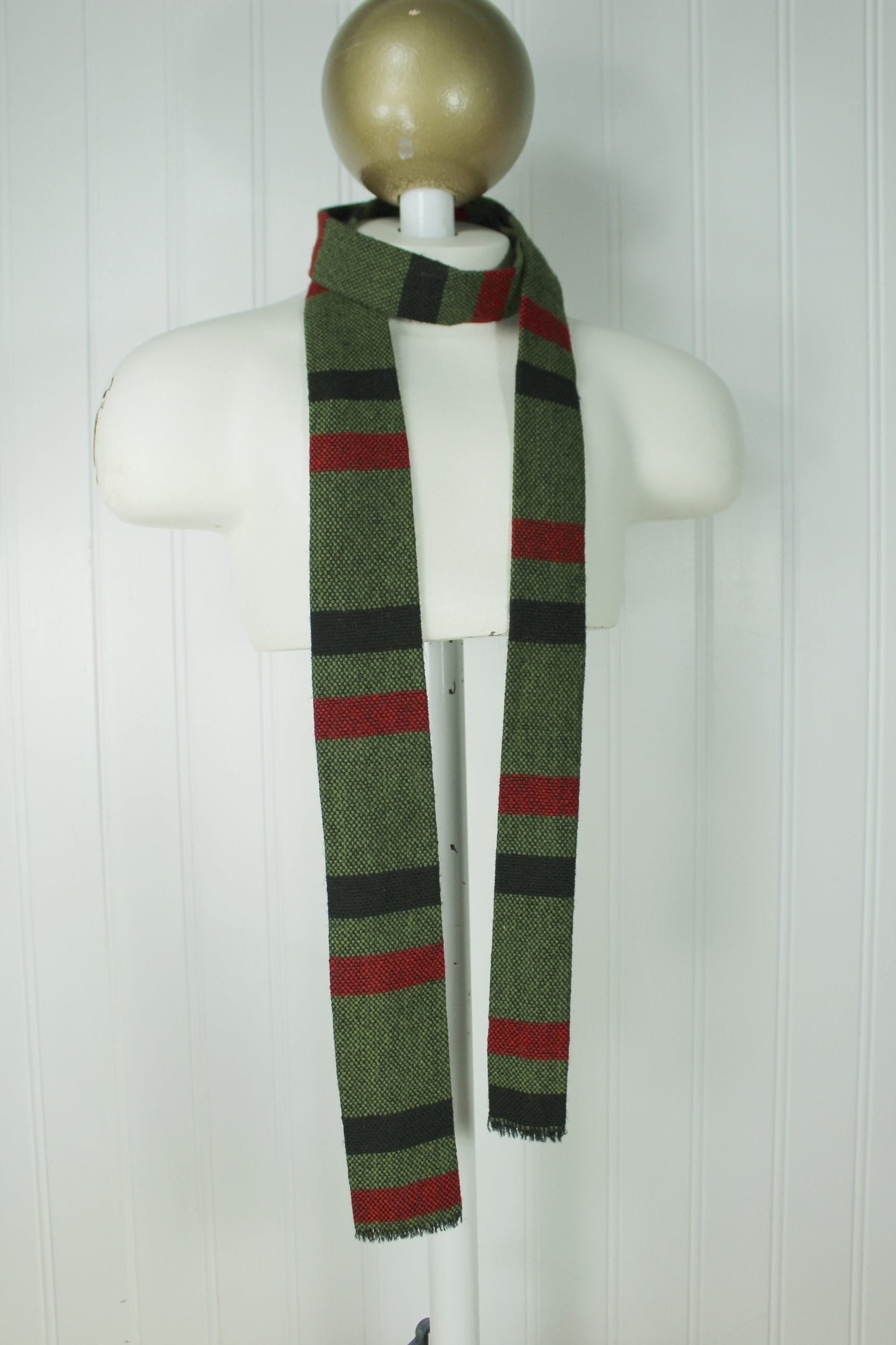 Churchill Weavers Necktie - Hand Woven Skinny  1 7/8" Black Moss Green Red Vintage