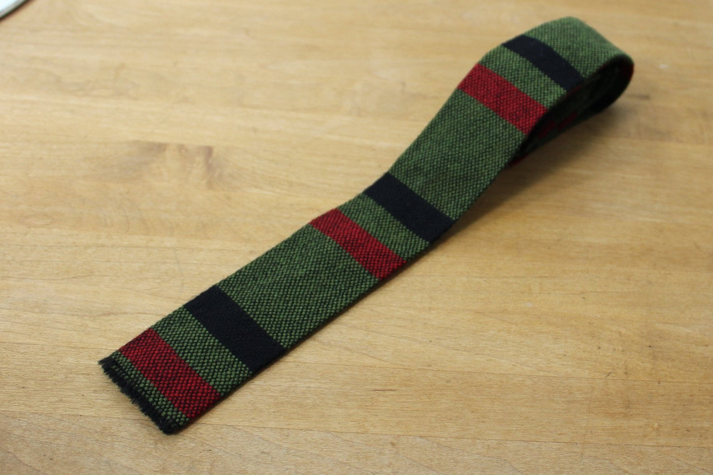 Churchill Weavers Necktie - Hand Woven Skinny  1 7/8" Black Moss Green Red Vintage wonderful colors