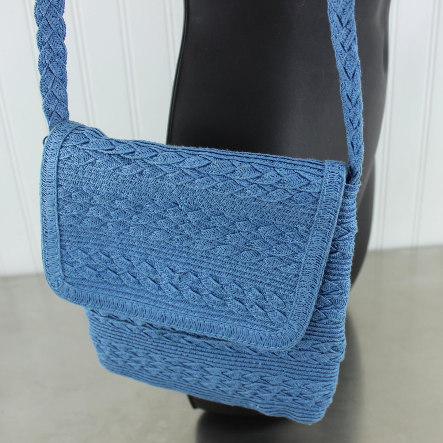 Capelli Small Shoulder Handbag Blue Woven Paper Handbag Unique blue sky color