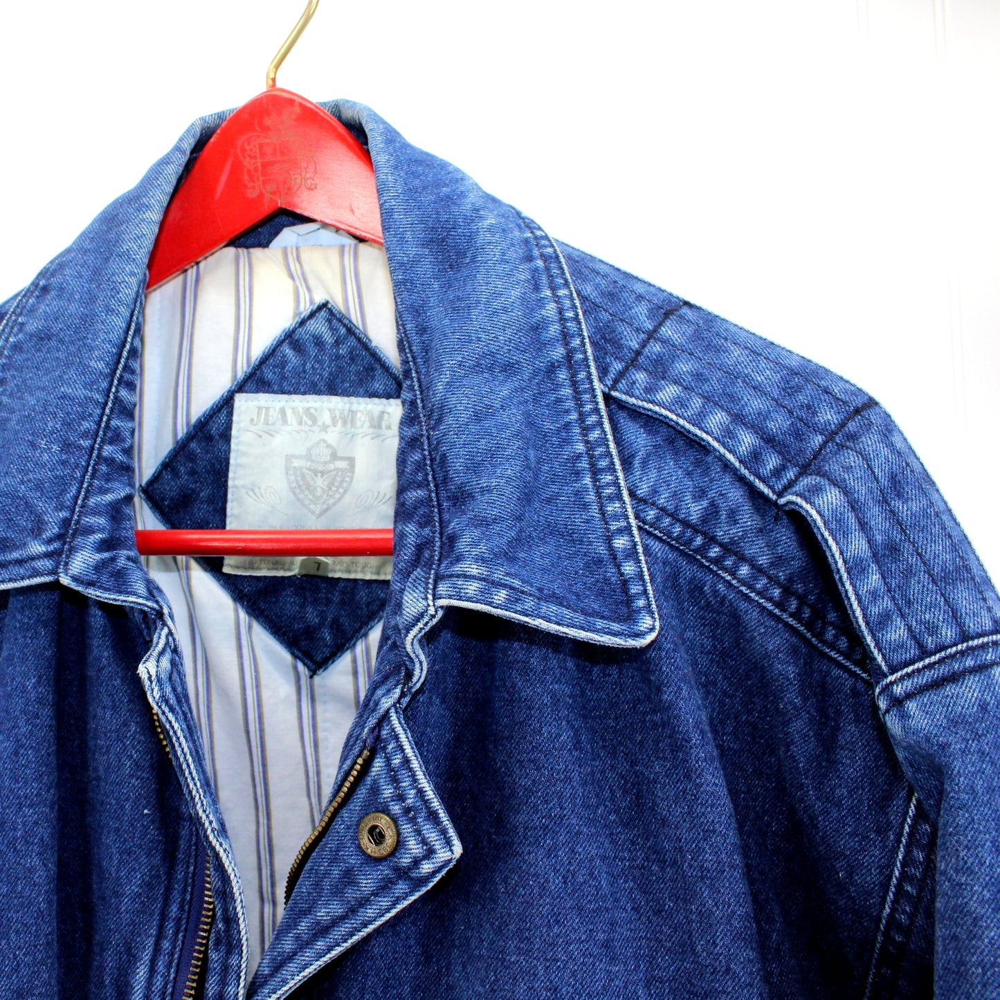 Jeans Wear Trent Blue Denim Cotton Jacket Lined Blue White Stripe Great Cut Size L maker and care tags
