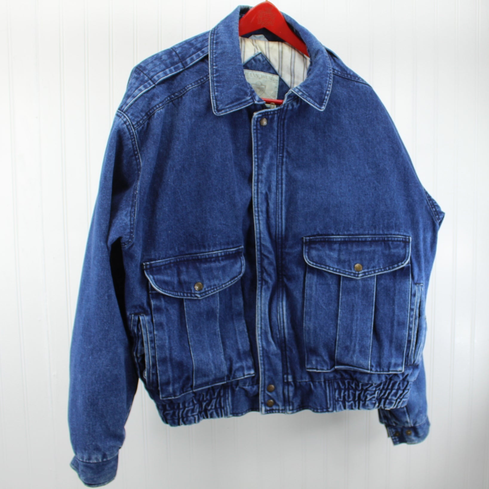 Jeans Wear Trent Blue Denim Cotton Jacket Lined Blue White Stripe Great Cut Size L