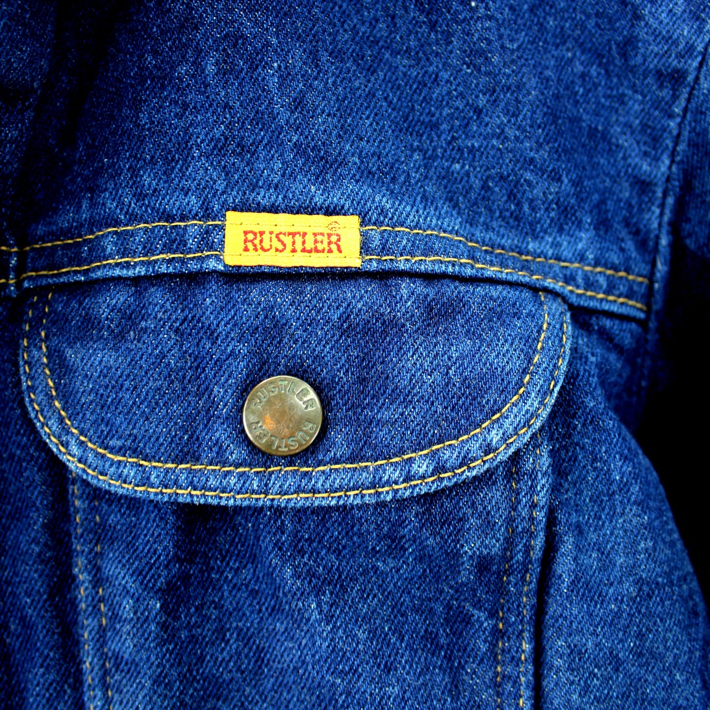 Rustler Dark Blue Denim Cotton Jacket Adjustable Band Waist  Size L button front waist pockets