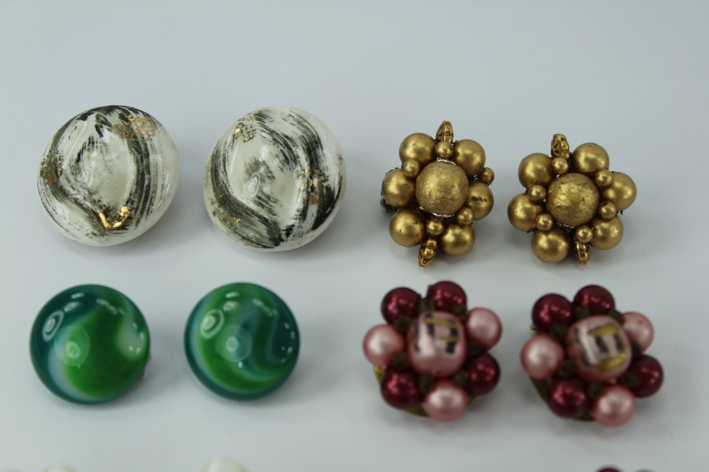Vintage Earrings Clip Collection 7 Pairs Japan Hong Kong Bead Clusters Ceramic wired