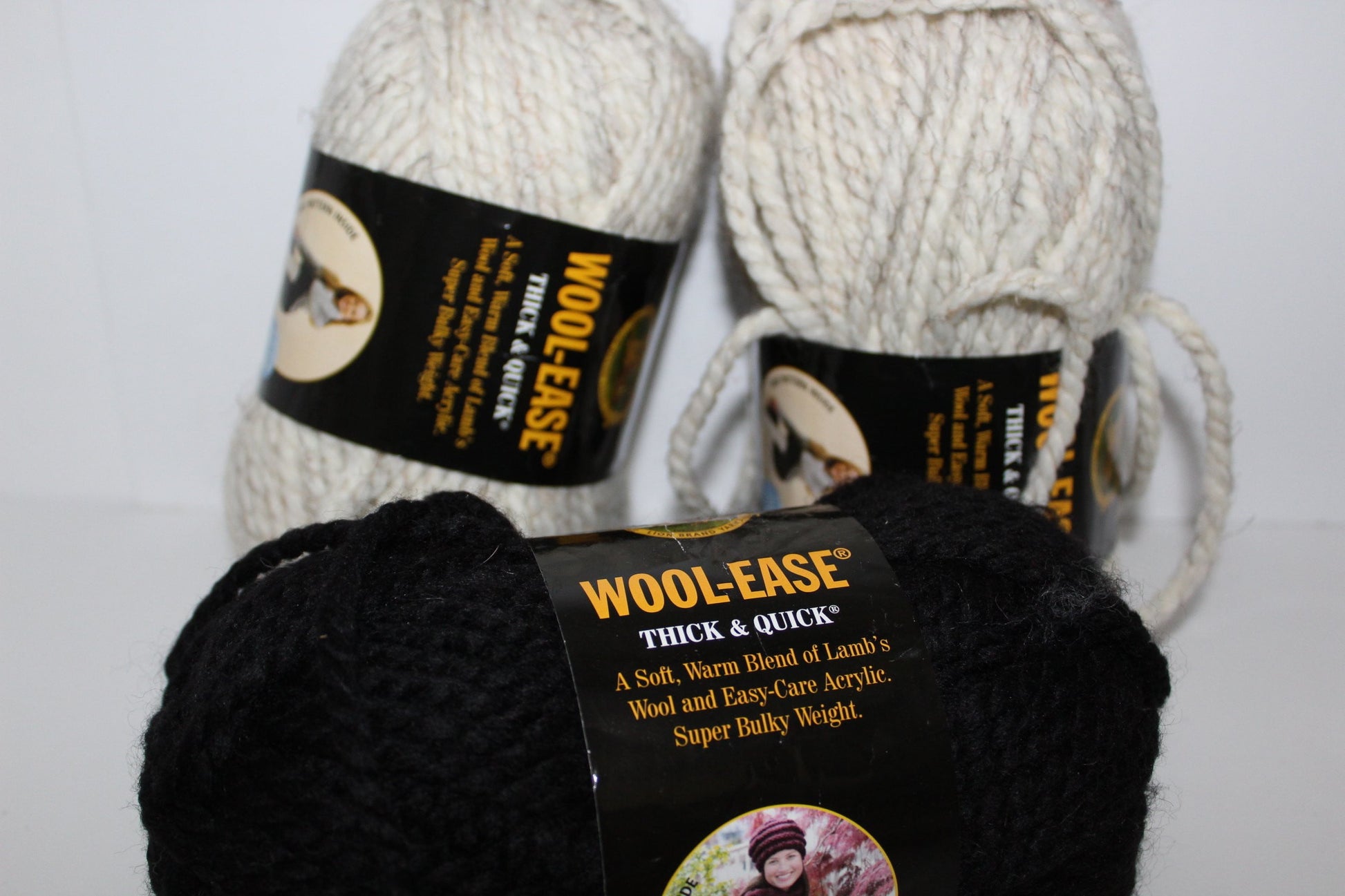 Wool-Ease Thick & Quick Wool Yarn Four Skeins Black & Wheat - 6