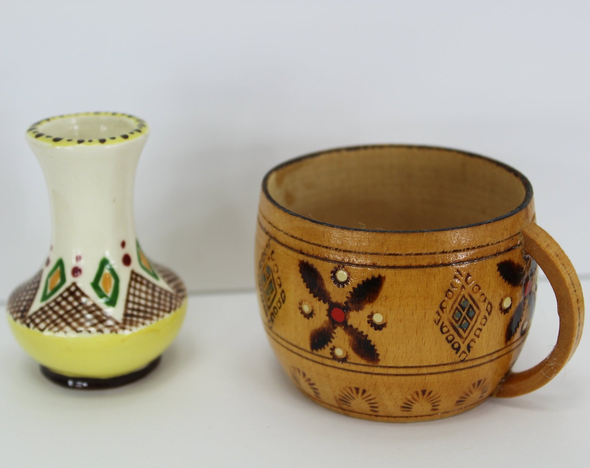 Ukraine 2 Vintage Collectibles - Miniature Vase Painted Wood Cup from Estate