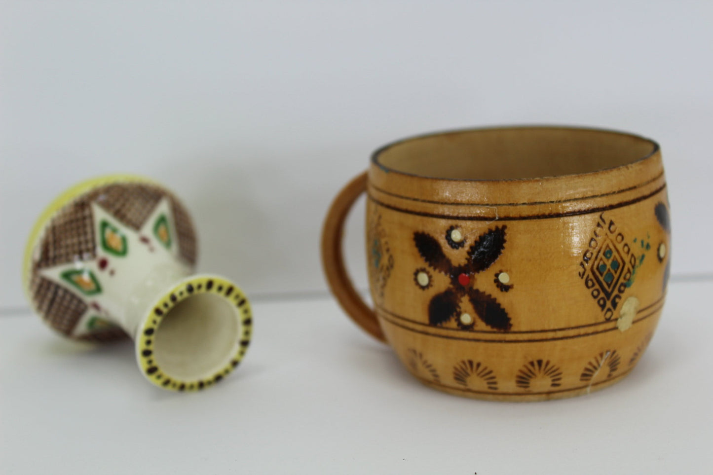 Ukraine 2 Vintage Collectibles - Miniature Vase Painted Wood Cup from Estate vintage collectibles