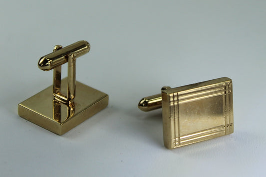 Vintage SWANK Cuff Links Classic Etched Rectangle Heavy Gold Tone Unusually Fine