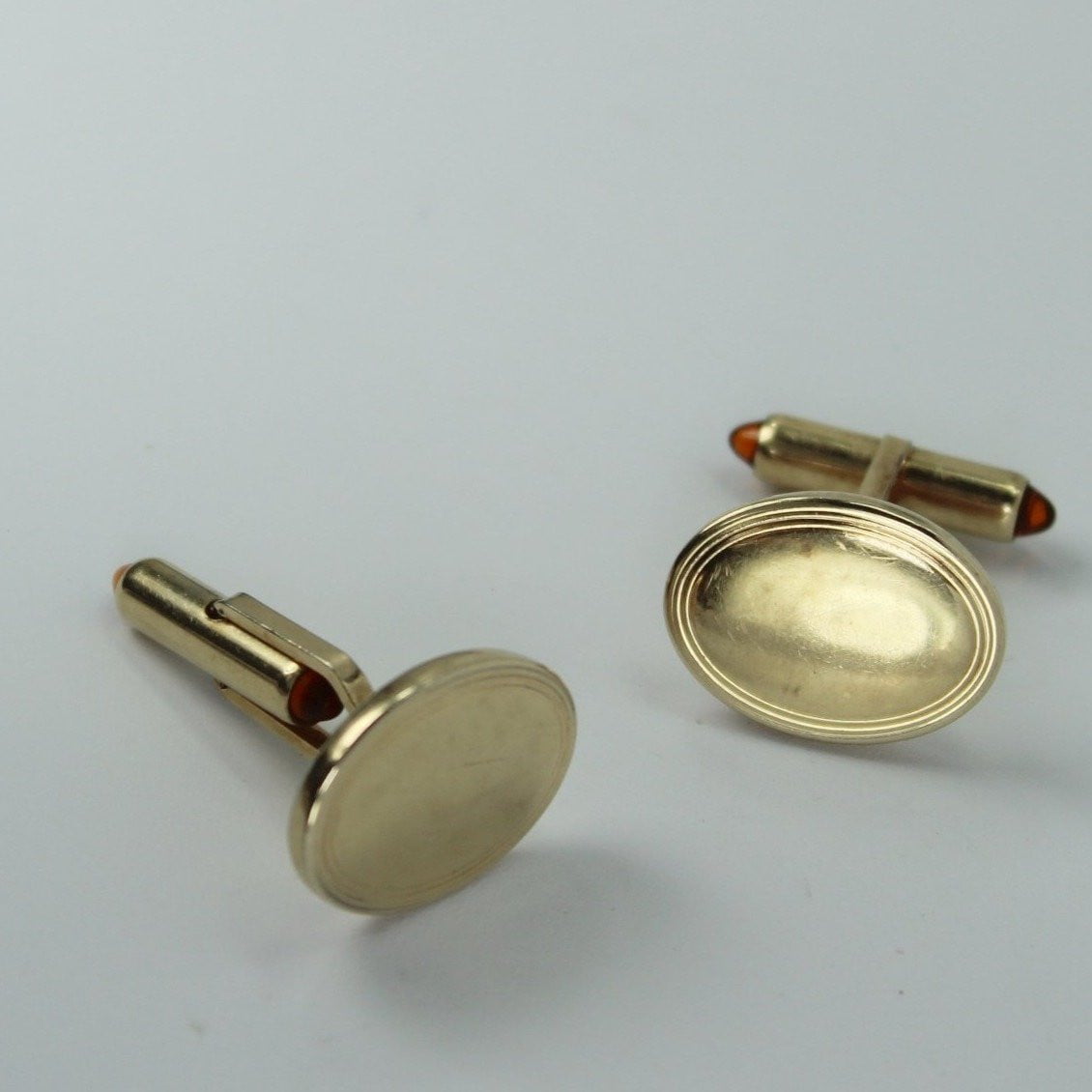 Vintage KREMENTZ Cuff Links Classic Etched Ovals Gold Tone Amber Toggles
