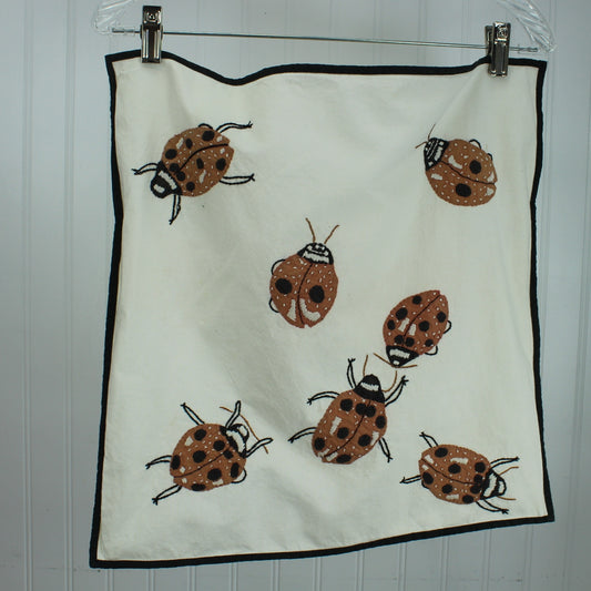 Home Front Pillow Cover Appliqued Ladybugs 100% Cotton Neutral Black Brown