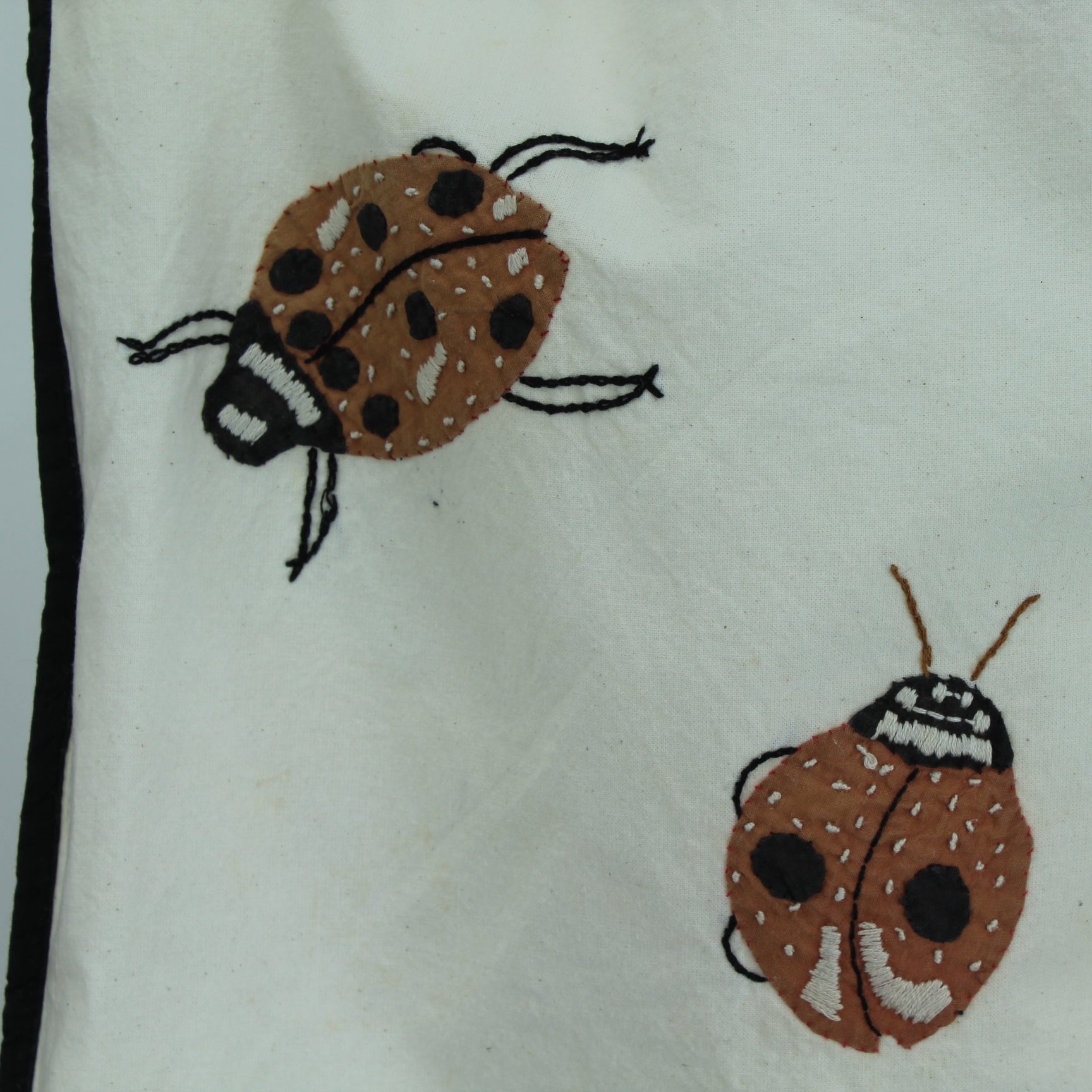 Home Front Pillow Cover Appliqued Ladybugs 100% Cotton Neutral Black Brown cool crawly creatures for your sofa