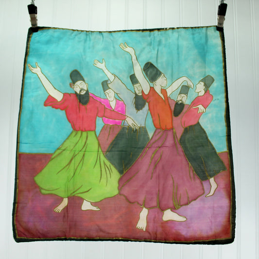 Hand Painted Silk Pillow Cover Turkey "Dancers" Vintage 1970s