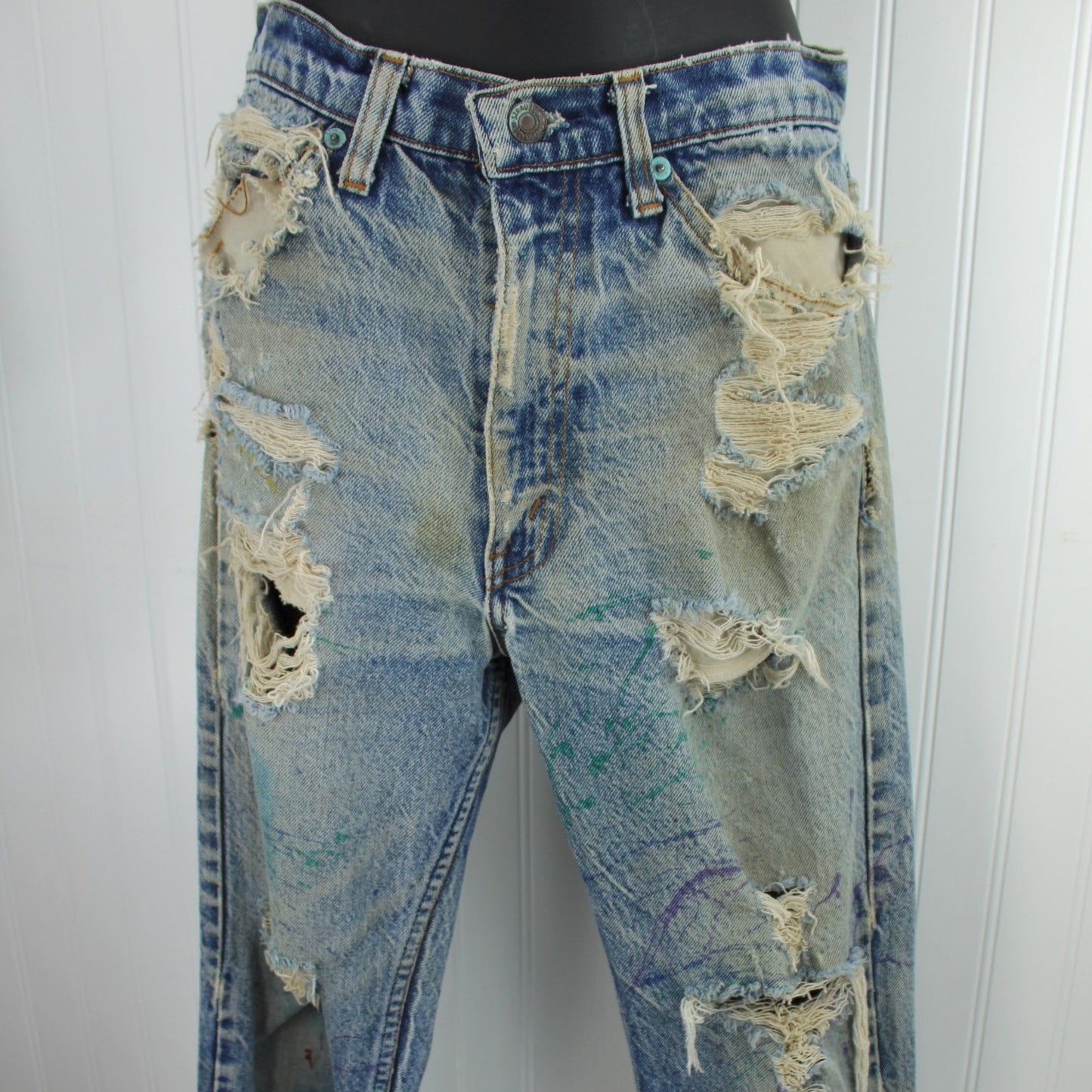 Vintage Levi's Skate Boarder Superbly Distressed Painted Jeans - Early 1990s - Waist 30" Orange Tab collectible