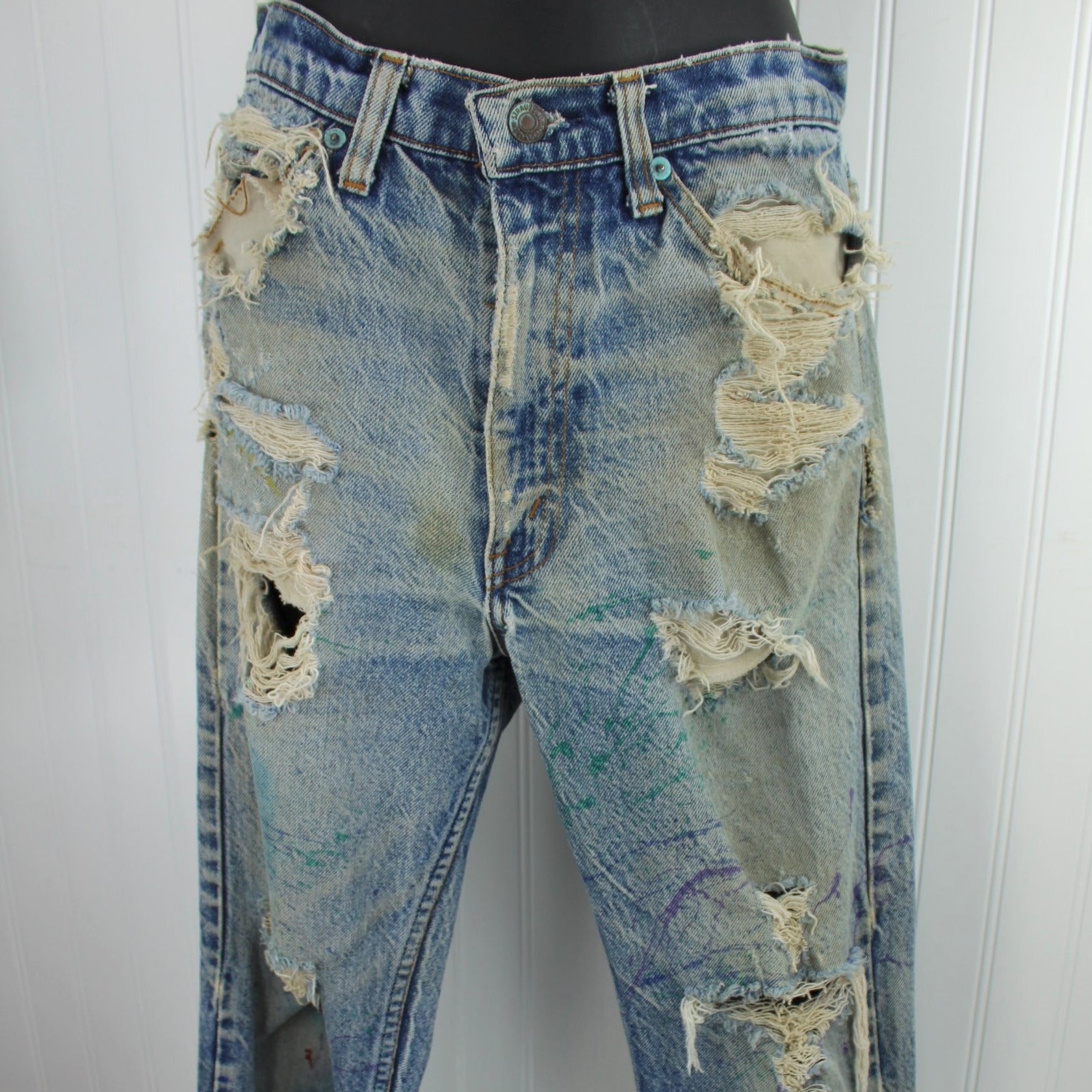Vintage Levi's Skate Boarder Superbly Distressed Painted Jeans - Early 1990s - Waist 30" Orange Tab collectible