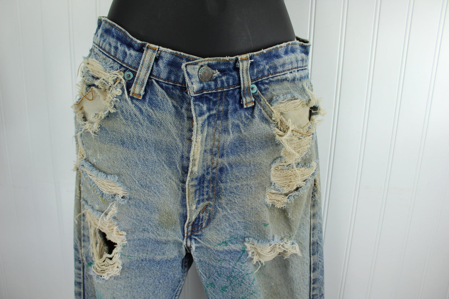 Vintage Levi's Skate Boarder Superbly Distressed Painted Jeans - Early 1990s - Waist 30" Orange Tab sustainable