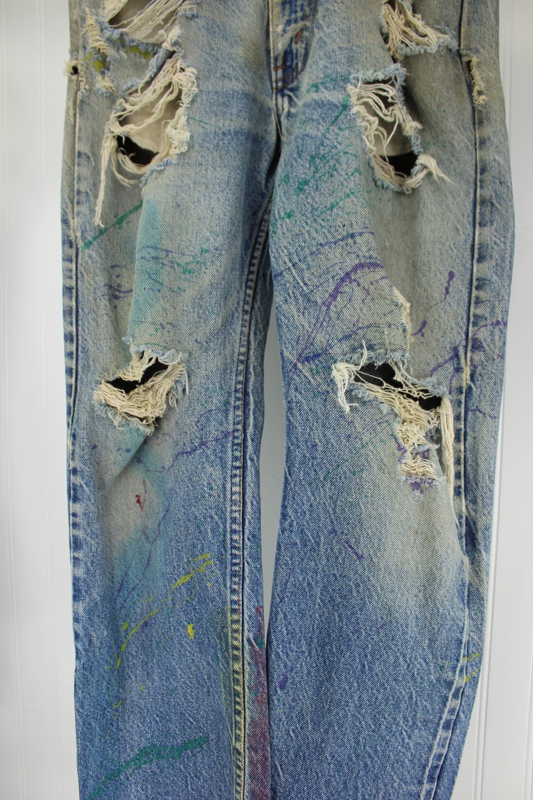 Vintage Levi's Skate Boarder Superbly Distressed Painted Jeans - Early 1990s - Waist 30" Orange Tab fun to wear