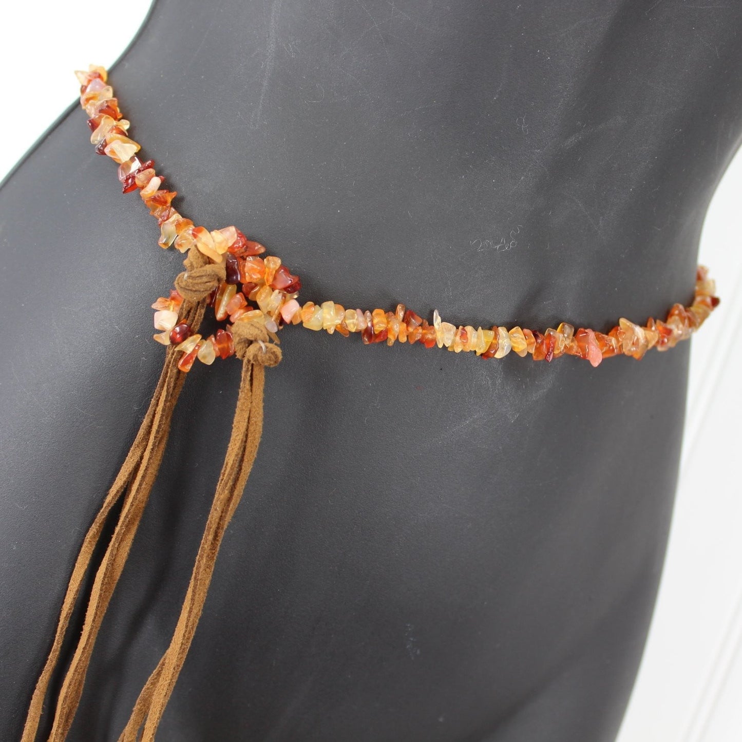 Vintage Bead Belt Adjustable Leather Ties SW Style amber