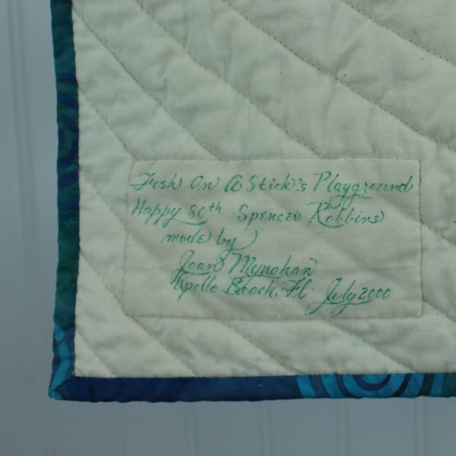 Quilted Wall Hanging "Fish Playground" Signed Blues Aqua 18" X 28" signed by artisan 2000