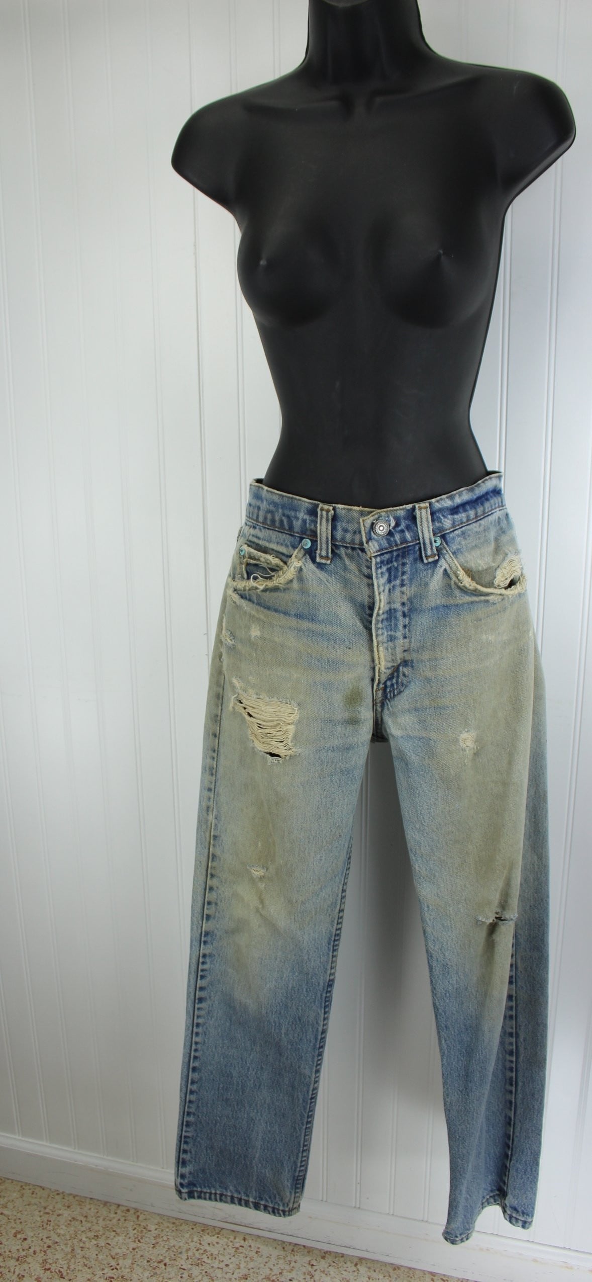 Vintage Levi's Skater Boarder Heavy Distress Grunge Jeans - Early 1990s - Orange Tab