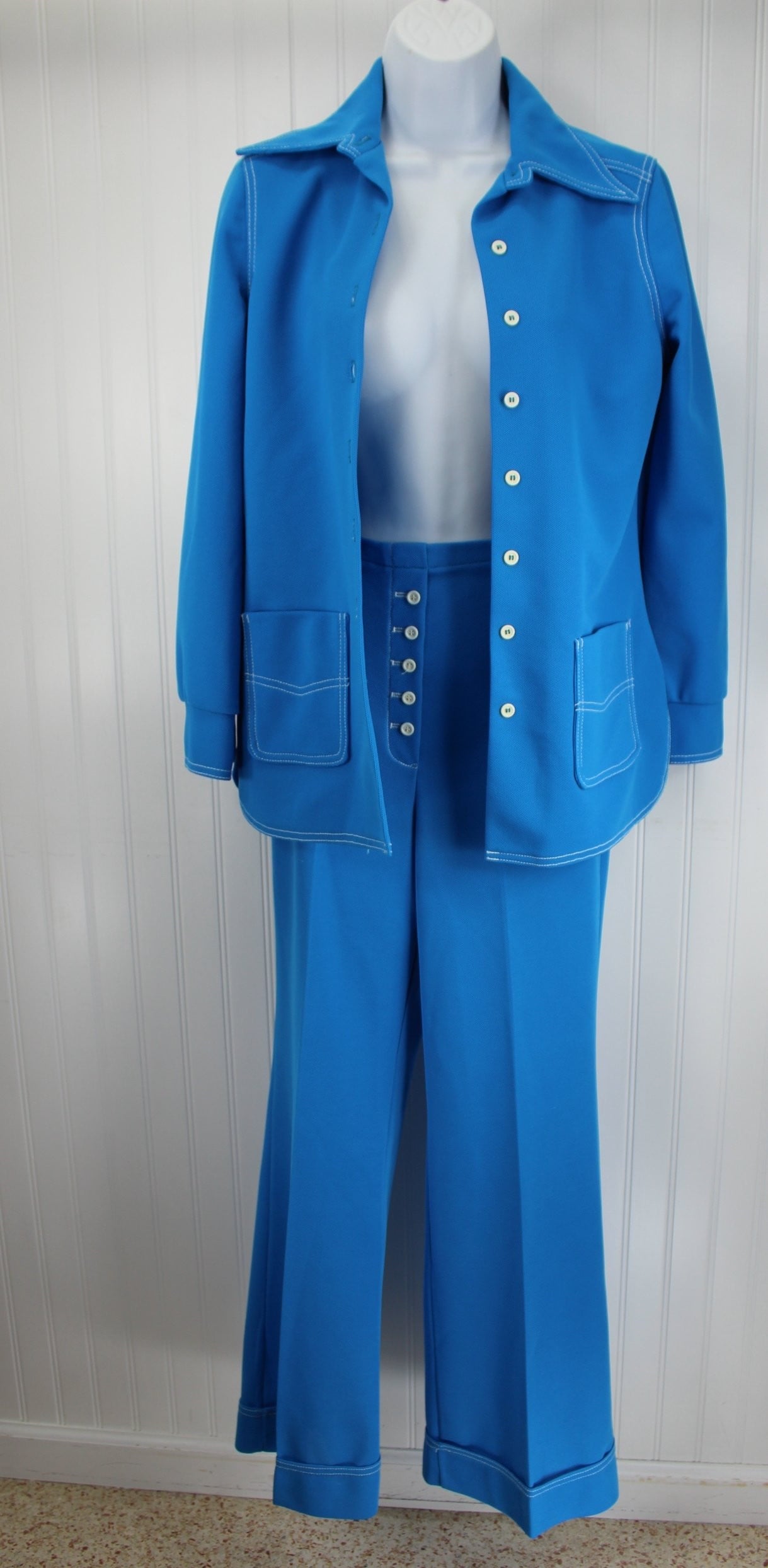 Vintage Jantzen Nautical Pants Suit 1960s - Button Tab Flare Pants - Long Sleeve Jacket