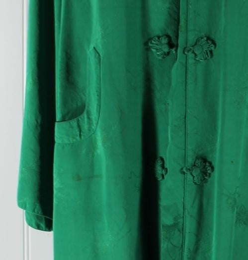 Vintage Shanghai Lounge Long Rayon Dress - Frog Fasteners Mandarin Collar stains but nice