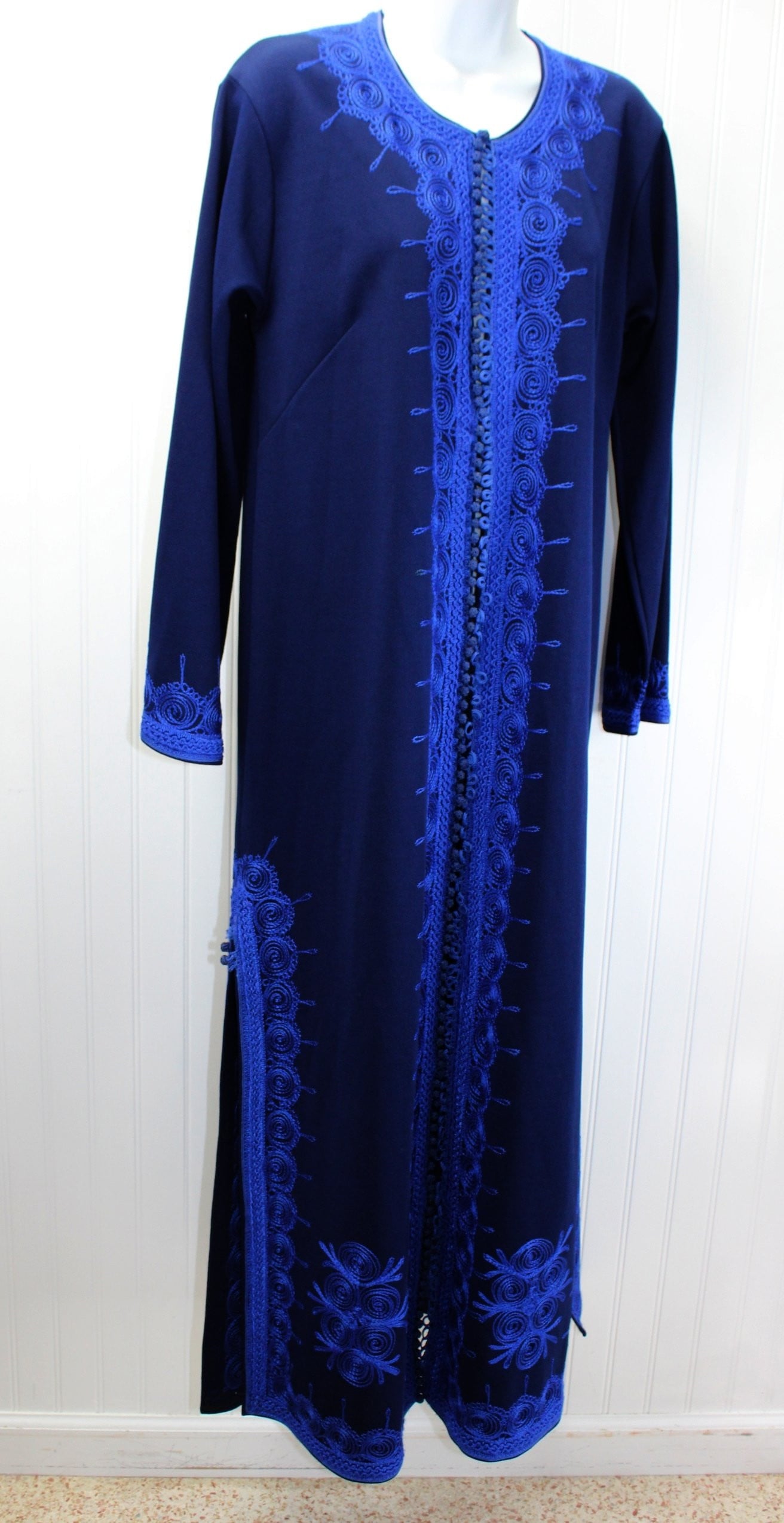 Islam Embroidered Dress Cloak - Turkey Morocco - Dark Blue - tassel Head Cover abaya