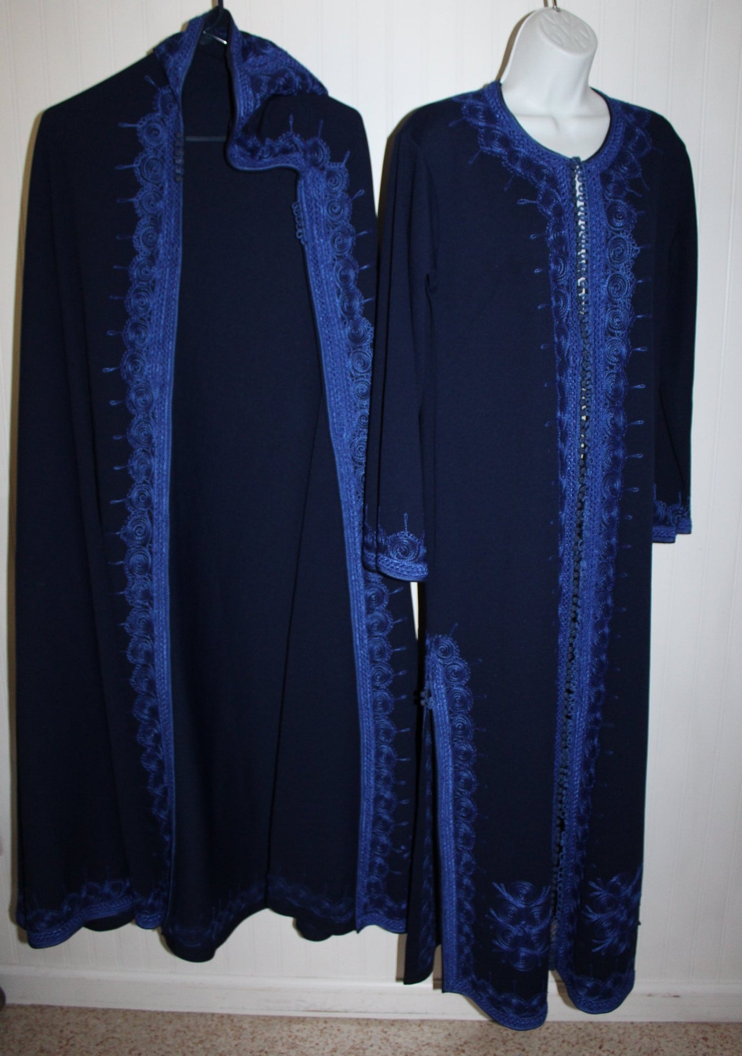 Islam Embroidered Dress Cloak - Turkey Morocco - Dark Blue - tassel Head Cover