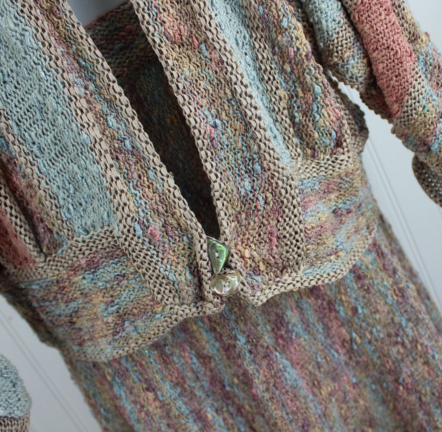 Haute Couture Knit Pastel Ribbon Metallic Yarn Vintage Suit - Jutta Mitchell North Bend Oregon
