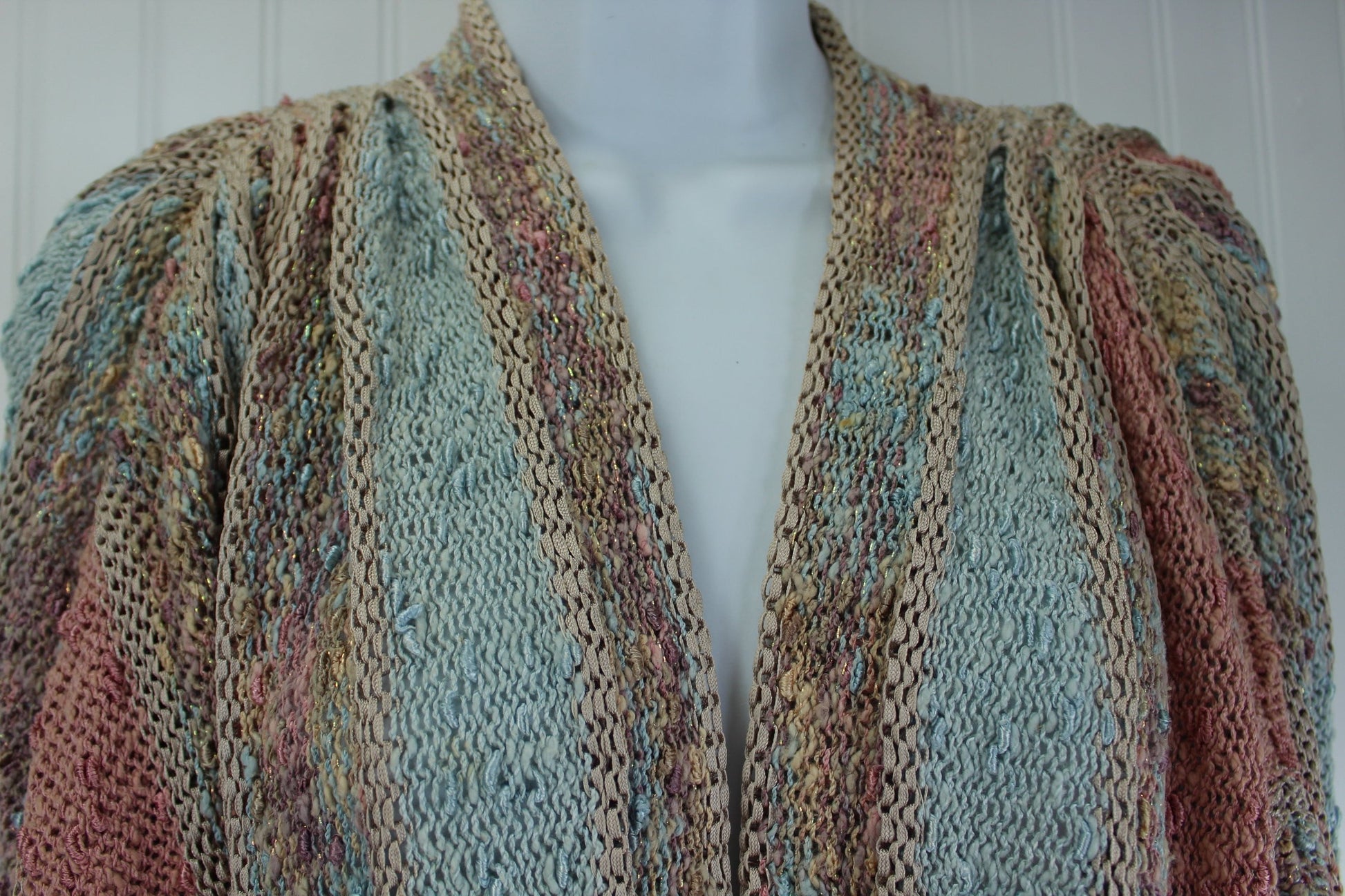 Haute Couture Knit Pastel Ribbon Metallic Yarn Vintage Suit - Jutta Mitchell North Bend Oregon elegant outfit