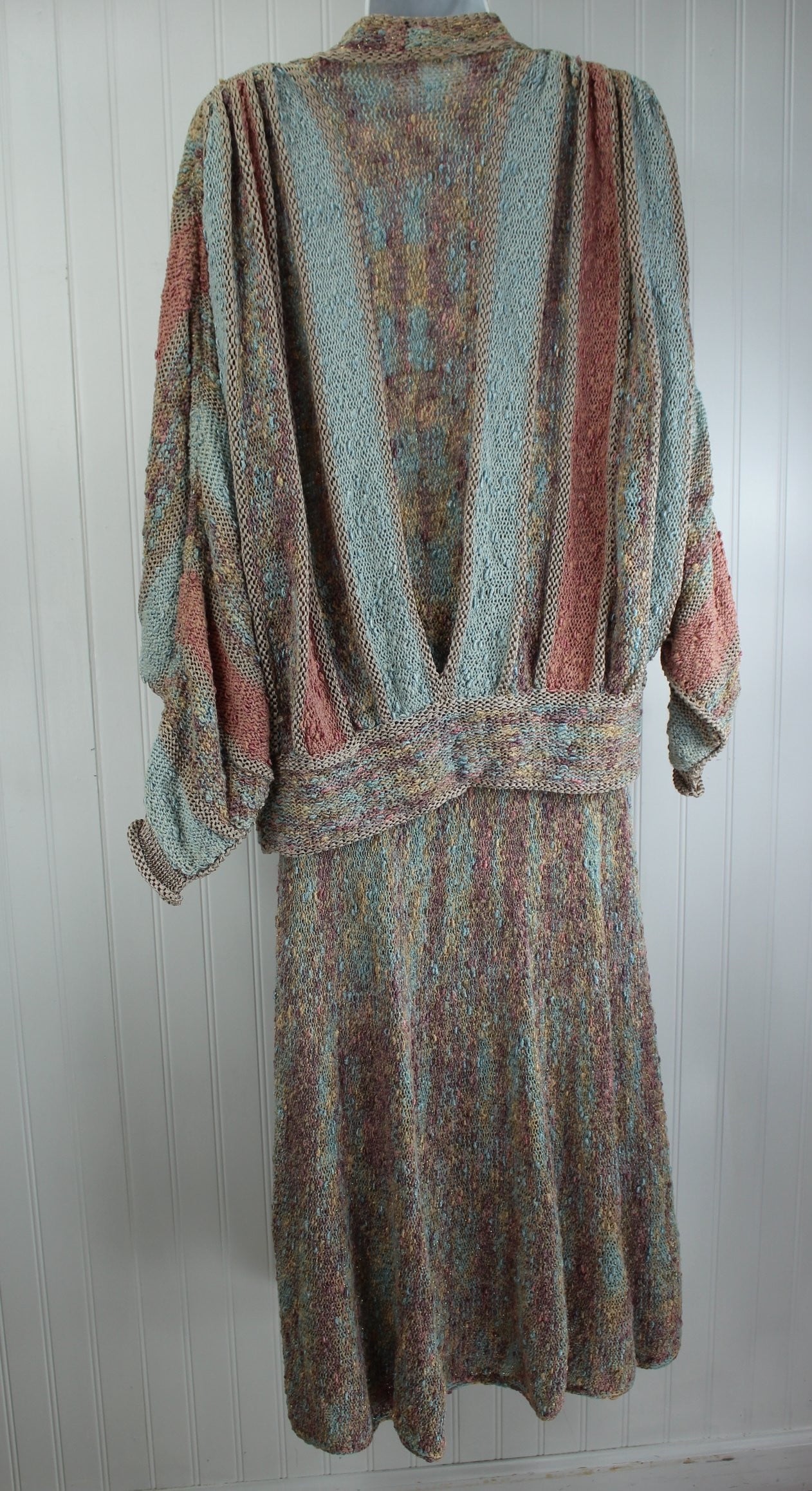 Haute Couture Knit Pastel Ribbon Metallic Yarn Vintage Suit - Jutta Mitchell North Bend Oregon metallic threads