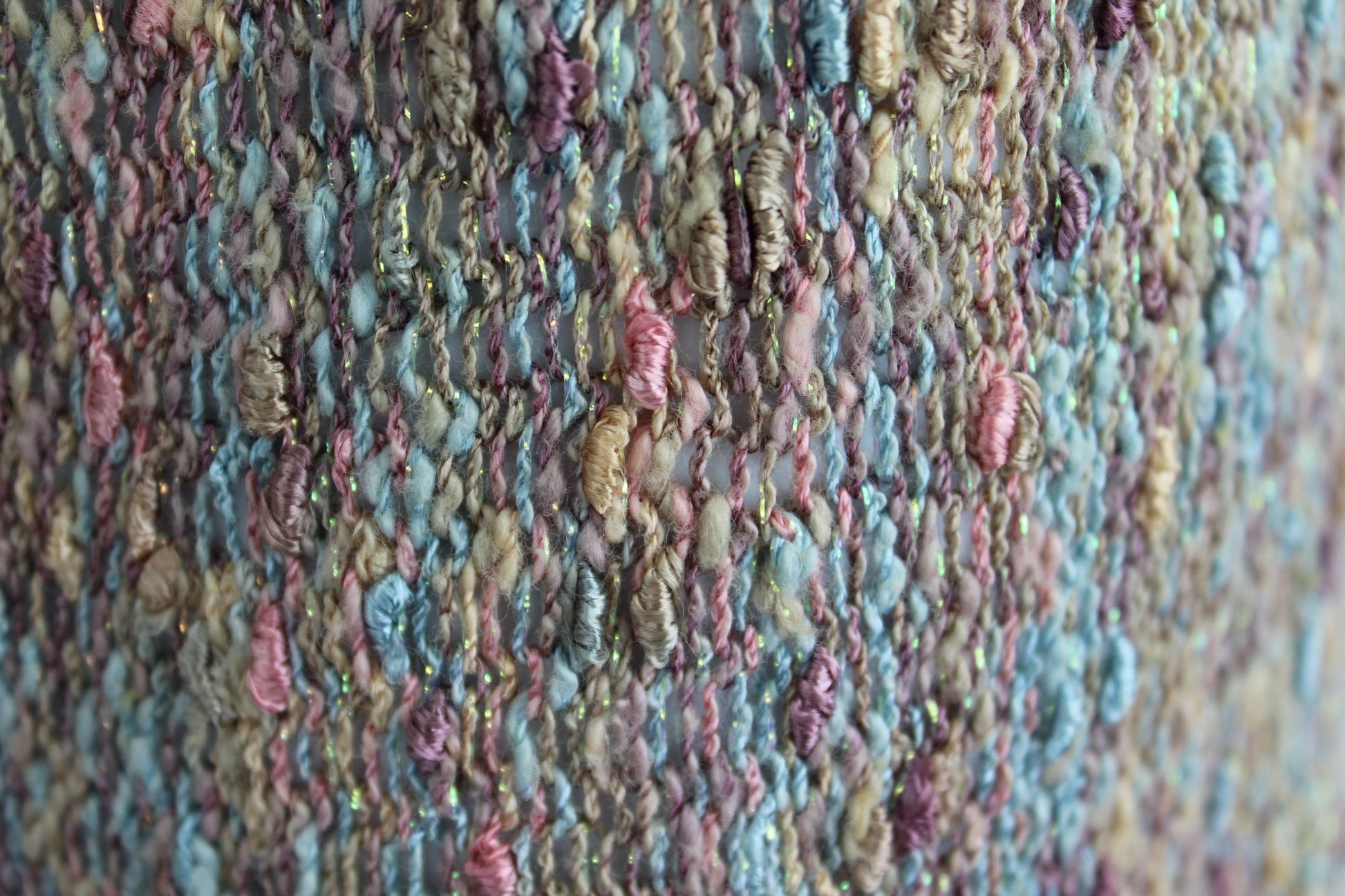 Haute Couture Knit Pastel Ribbon Metallic Yarn Vintage Suit - Jutta Mitchell North Bend Oregon well crafted hand made