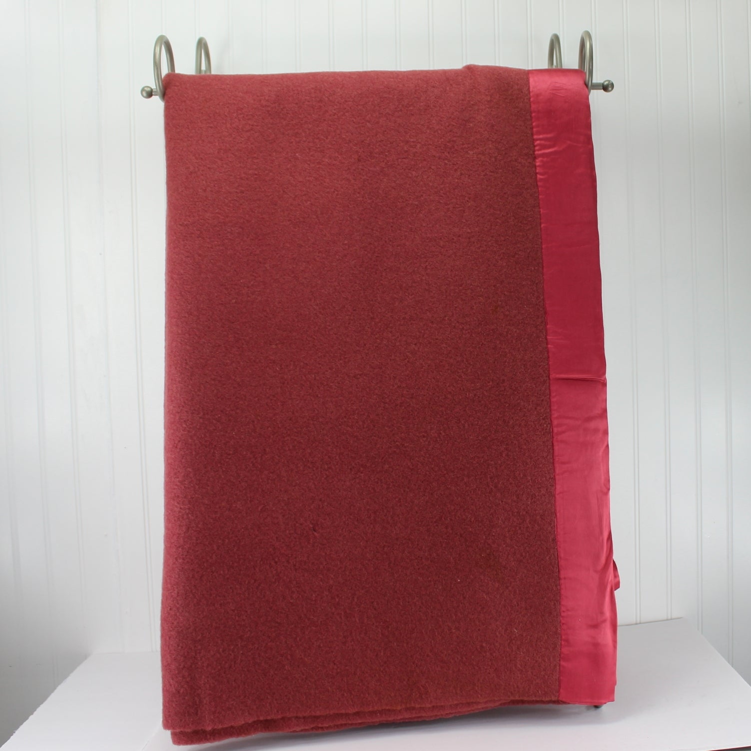 Rosie Red Wool Blanket Matching Satin Binding Special Price 72" X 88" Vintage 