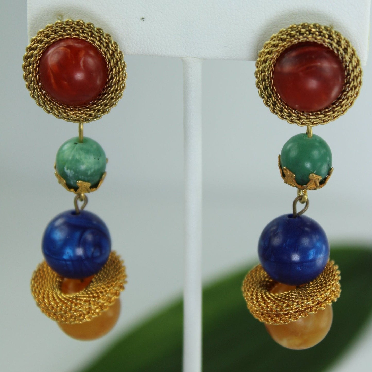 Long Artisan Earrings Stones Blue Green Amber Beautifully Crafted one of kind