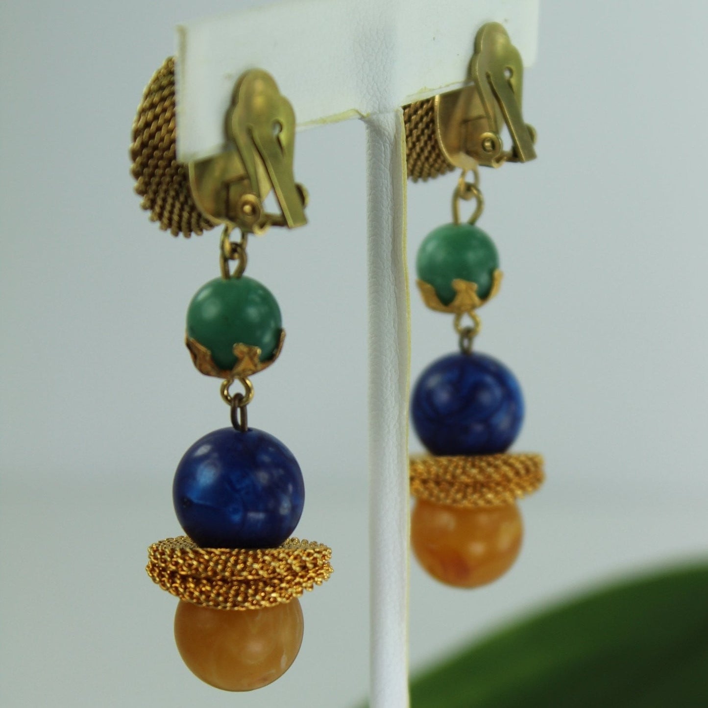 Long Artisan Earrings Stones Blue Green Amber Beautifully Crafted artisan