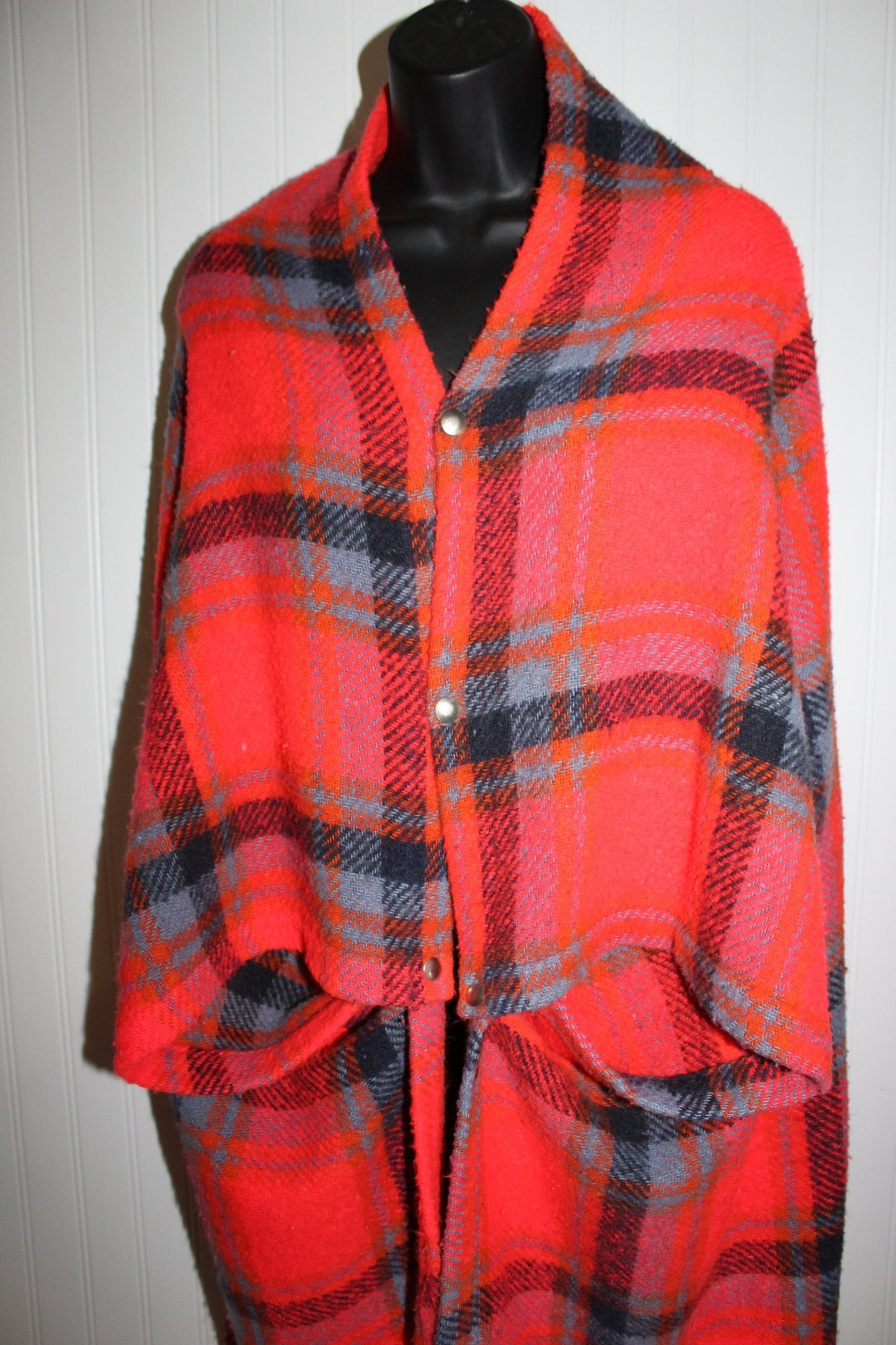 Chatham Acrylic Throw - Coral Lavender Blue Plaid Wearable - 63" X 53 1/2" USA 