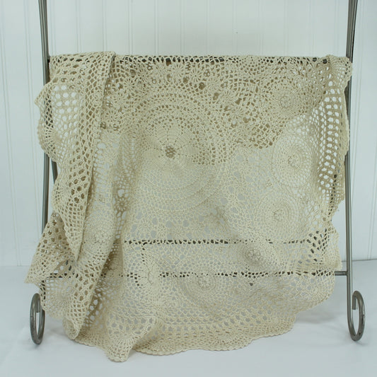 Round Crochet Doily Tablecloth Pale Ecru Heavy Cotton 32" Diameter