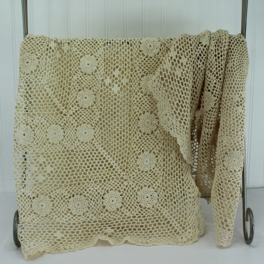 Pair Crochet Doilies Tablecloths Ecru Heavy Cotton 32" Round 36" Square