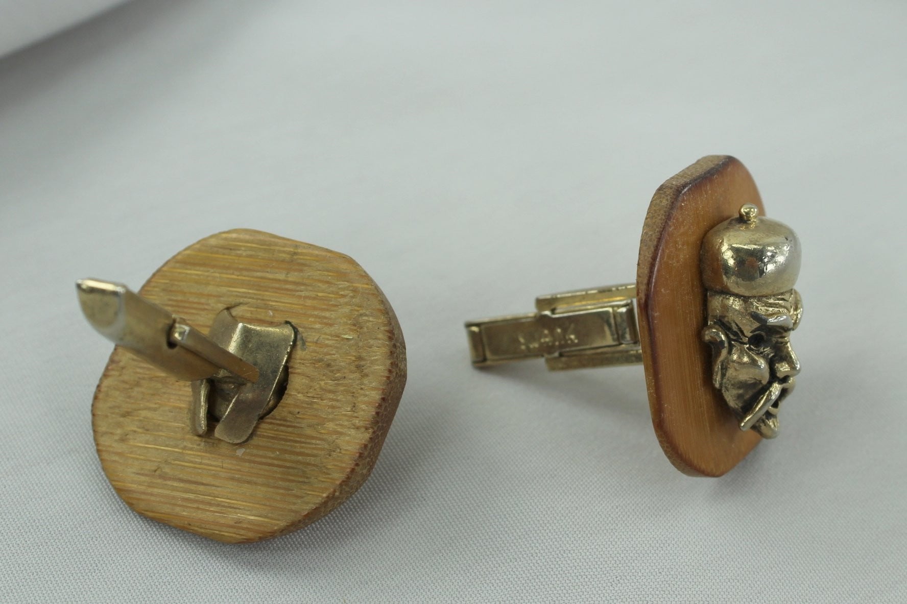 Vintage Cuff Links SWANK Wood Tribal Chief Dimensional unique