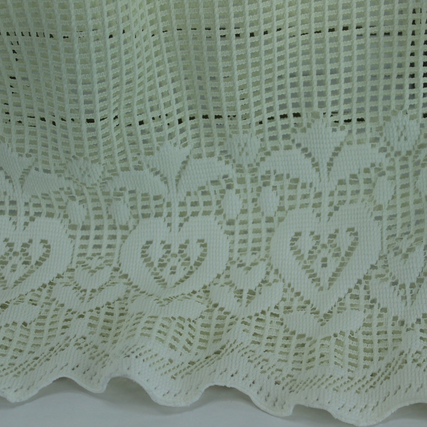 Ivory Window Curtain Valance & Panel Heavy Woven Lace Hearts Tulip Pattern cottage cabin style hearts tulips