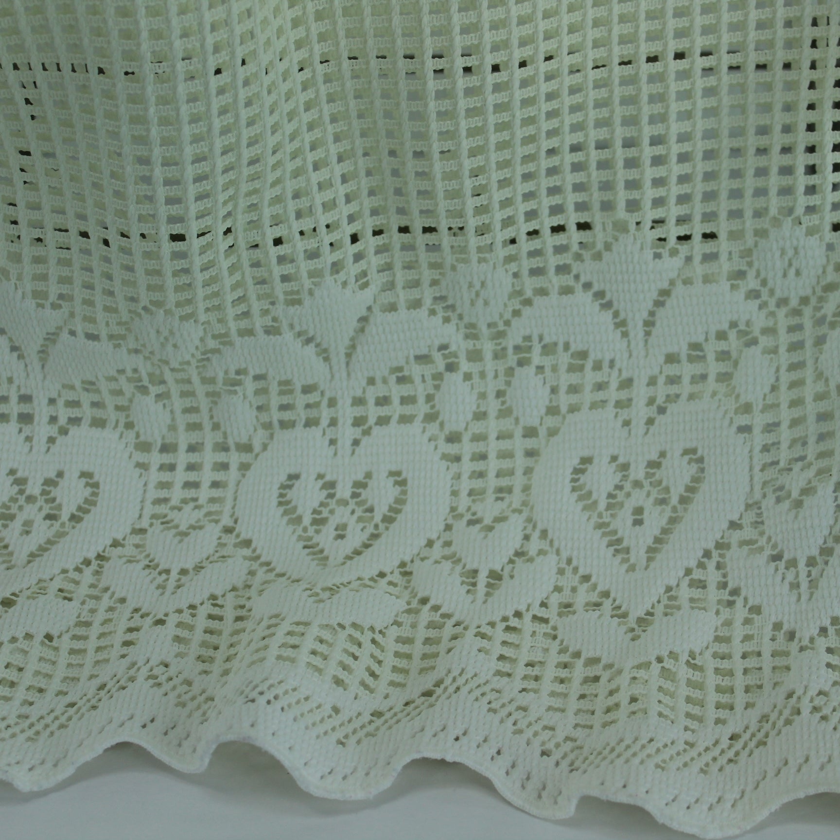 Ivory Window Curtain Valance & Panel Heavy Woven Lace Hearts Tulip Pattern cottage cabin style hearts tulips