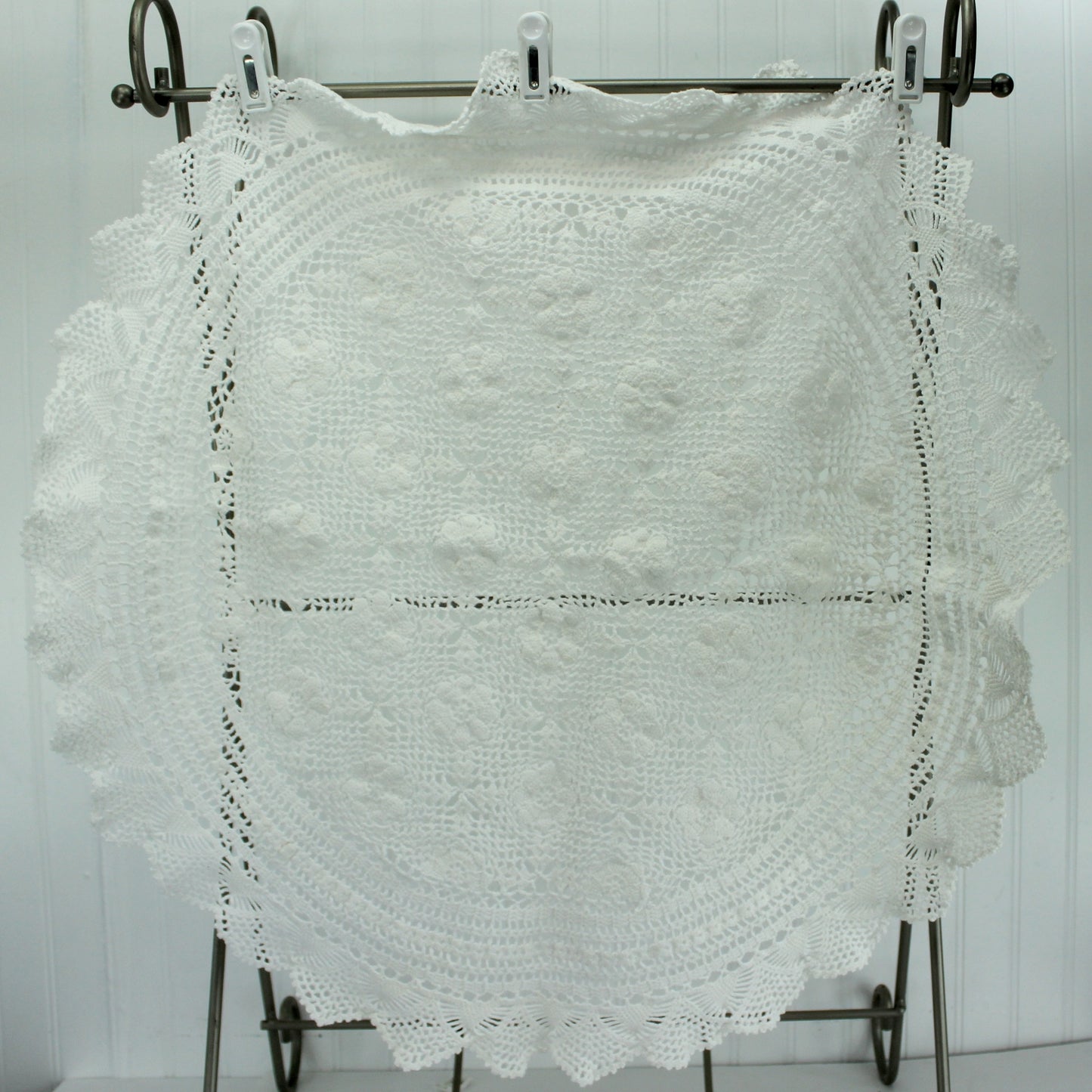 Large Round Crochet Doily Tablecloth White Heavy Cotton 30" Diameter