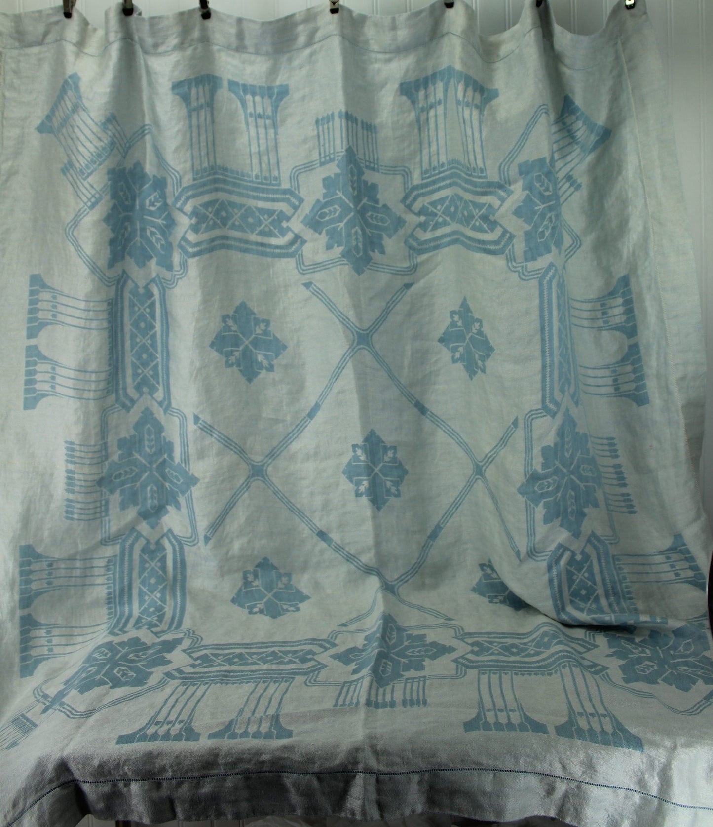 Blue Woven Tablecloth - 6 Matching Napkins - Fantastic Vintage Fabric lovely small cloth