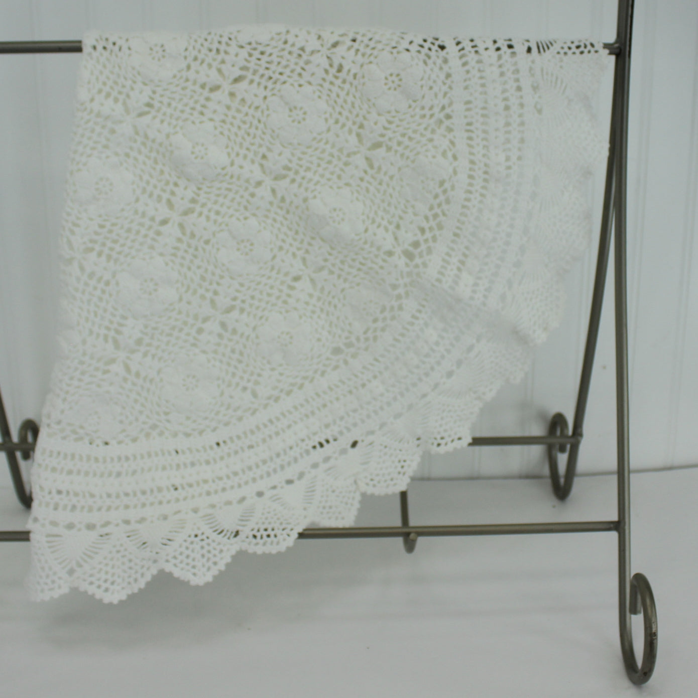 Large Round Crochet Doily Tablecloth White Heavy Cotton 30" Diameter well crafted